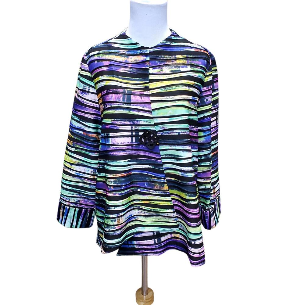 Joseph Ribkoff Art to Wear Lagenlook Maximalist Asymmetrical Swing Jacket Sz 12